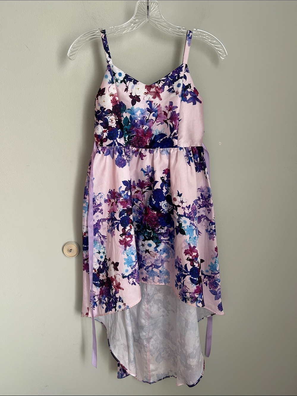 Rare Editions Pink Floral Hi-Low Spaghetti Strap Dress - Picture 3 of 7